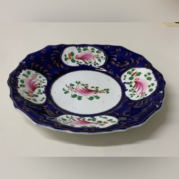 19th Century Vintage Gaudy Welsh Feather Pattern Square Scalloped Plate - Picture 5 of 15